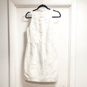 Loft White Embroidered Linen Blend Sleeveless Dress Size 4
